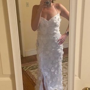 White floral appliqué gown